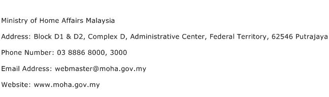 Ministry of Home Affairs Malaysia Address Contact Number