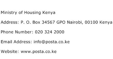 Ministry of Housing Kenya Address Contact Number