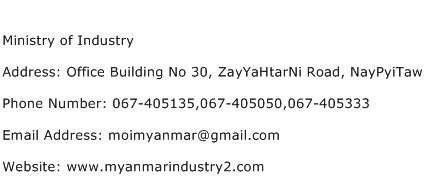 Ministry of Industry Address Contact Number