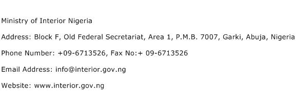 Ministry of Interior Nigeria Address Contact Number