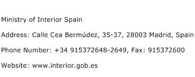 Ministry of Interior Spain Address Contact Number