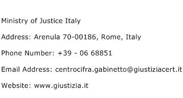 Ministry of Justice Italy Address Contact Number