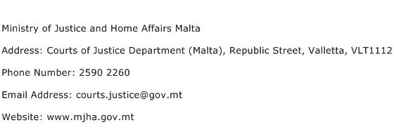 Ministry of Justice and Home Affairs Malta Address Contact Number