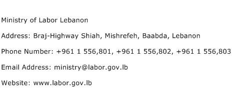 Ministry of Labor Lebanon Address Contact Number