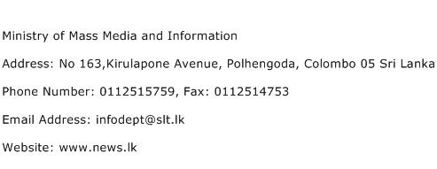 Ministry of Mass Media and Information Address Contact Number