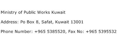 Ministry of Public Works Kuwait Address Contact Number