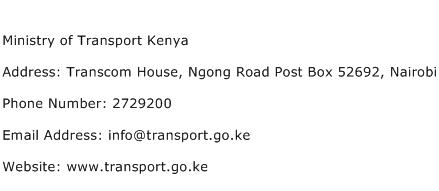 Ministry of Transport Kenya Address Contact Number