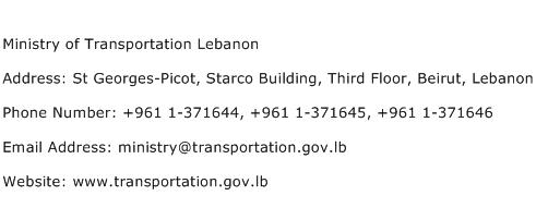 Ministry of Transportation Lebanon Address Contact Number
