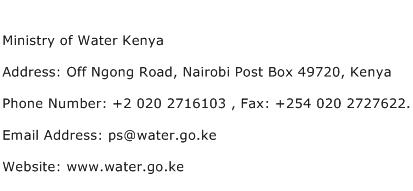 Ministry of Water Kenya Address Contact Number