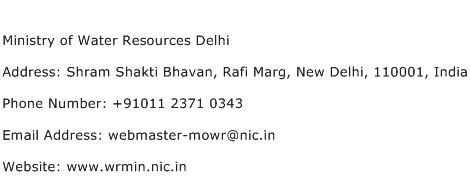 Ministry of Water Resources Delhi Address Contact Number