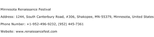 Minnesota Renaissance Festival Address Contact Number