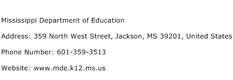 Mississippi Department of Education Address Contact Number