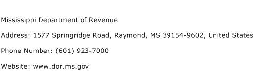 Mississippi Department of Revenue Address Contact Number