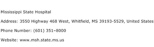 Mississippi State Hospital Address Contact Number
