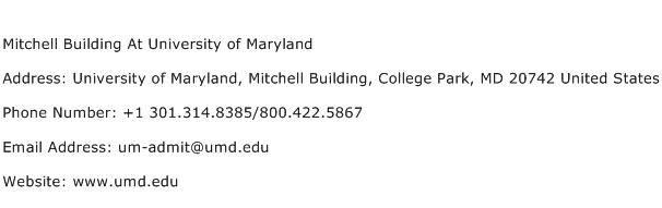 Mitchell Building At University of Maryland Address Contact Number