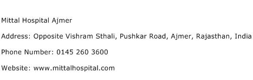 Mittal Hospital Ajmer Address Contact Number