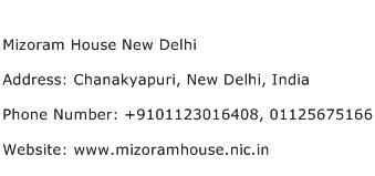 Mizoram House New Delhi Address Contact Number
