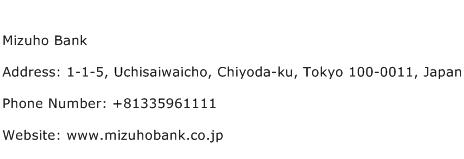 Mizuho Bank Address Contact Number