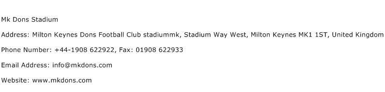 Mk Dons Stadium Address Contact Number