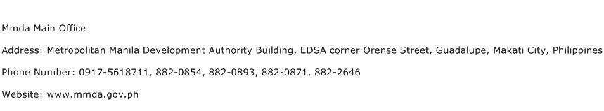 Mmda Main Office Address Contact Number