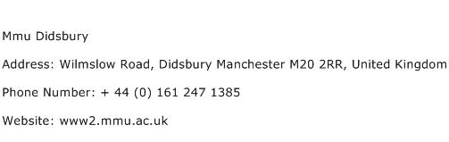 Mmu Didsbury Address Contact Number