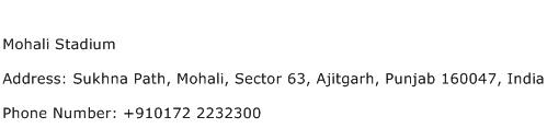 Mohali Stadium Address Contact Number