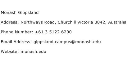Monash Gippsland Address Contact Number