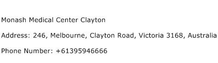 Monash Medical Center Clayton Address Contact Number