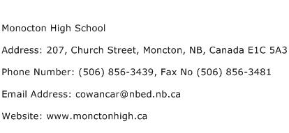 Monocton High School Address Contact Number