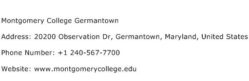 Montgomery College Germantown Address Contact Number