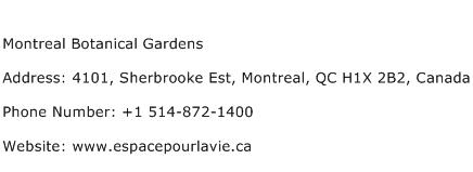 Montreal Botanical Gardens Address Contact Number