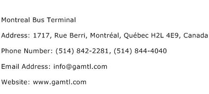 Montreal Bus Terminal Address Contact Number