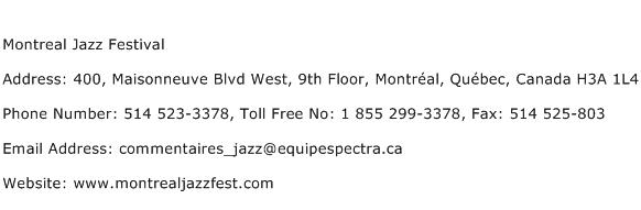 Montreal Jazz Festival Address Contact Number