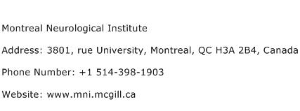 Montreal Neurological Institute Address Contact Number