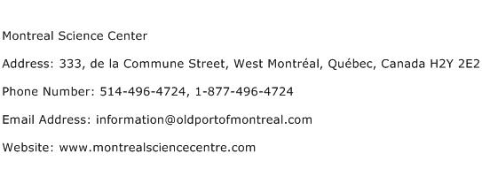 Montreal Science Center Address Contact Number