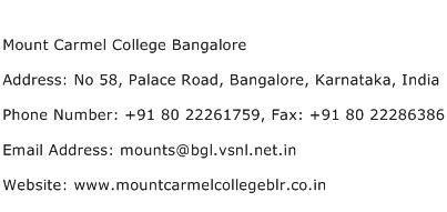 Mount Carmel College Bangalore Address Contact Number