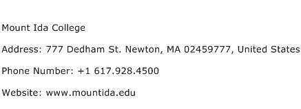 Mount Ida College Address Contact Number