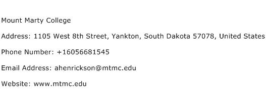 Mount Marty College Address Contact Number