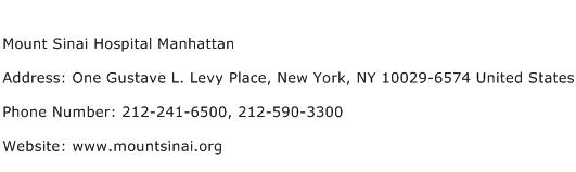 Mount Sinai Hospital Manhattan Address Contact Number