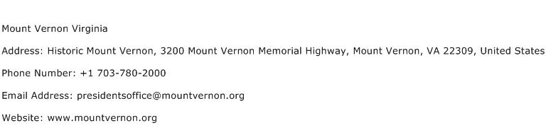 Mount Vernon Virginia Address Contact Number