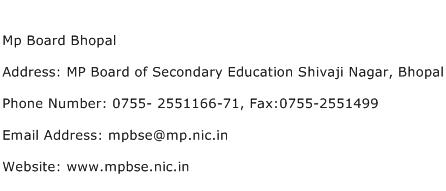 Mp Board Bhopal Address Contact Number