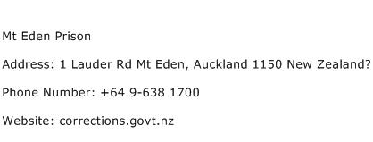 Mt Eden Prison Address Contact Number