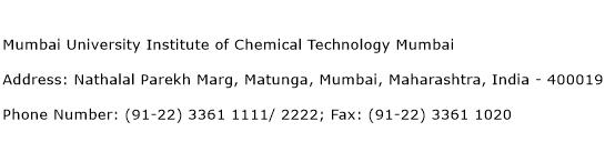 Mumbai University Institute of Chemical Technology Mumbai Address Contact Number