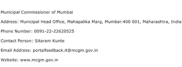 Municipal Commissioner of Mumbai Address Contact Number
