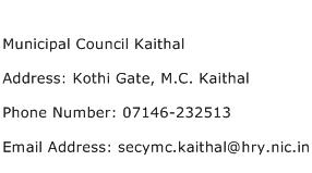 Municipal Council Kaithal Address Contact Number