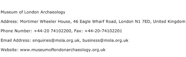 Museum of London Archaeology Address Contact Number