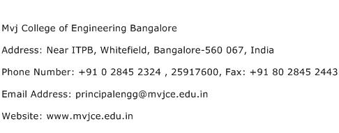 Mvj College of Engineering Bangalore Address Contact Number