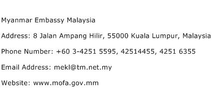Myanmar Embassy Malaysia Address Contact Number