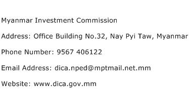 Myanmar Investment Commission Address Contact Number