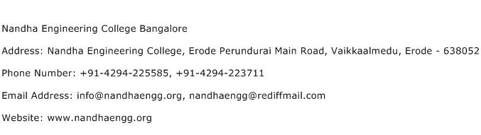 Nandha Engineering College Bangalore Address Contact Number